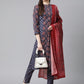 Women Blue & Maroon Printed Regular Pure Cotton Kurta with Trousers & With Dupatta ( JOKS D26R 1410 Blue )