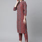Women  Maroon & Blue Printed Regular Pure Cotton Kurta with Trousers & With Dupatta ( JOKS D26B 1410 Maroon )