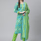 Women Blue & Green Ethnic Motifs Printed Pure Cotton Kurta With Trousers & Dupatta