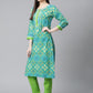 Women Blue & Green Ethnic Motifs Printed Pure Cotton Kurta With Trousers & Dupatta
