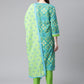 Women Blue & Green Ethnic Motifs Printed Pure Cotton Kurta With Trousers & Dupatta