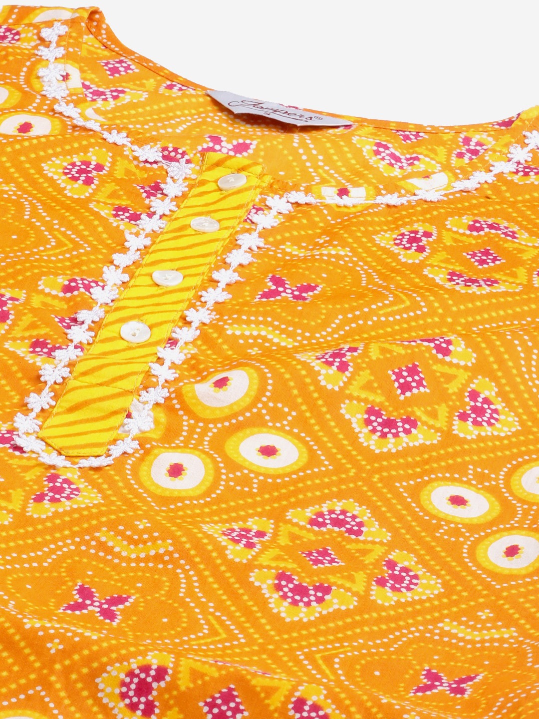 Women Yellow & Pink Ethnic Motifs Printed Pure Cotton Kurta With Trousers & Dupatta ( JOKS D27Y 1411 Yellow )