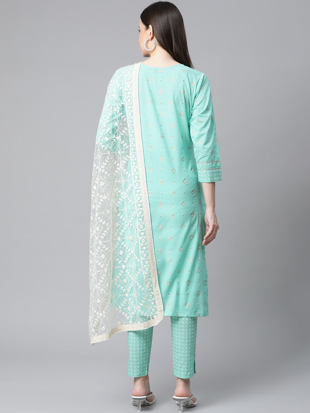 Women Green Floral Printed Regular Pure Cotton Kurta with Trousers & With Dupatta ( JOKS D28W 1412 Green )