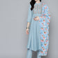 Women Embroidered Thread Work Kurta & Trousers With Dupatta