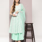 Printed flared kurta pallazos dupatta set