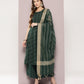 Jacquard flared kurta pallazos dupatta set