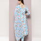 Mirror work detailing, linen printed flared kurta with trousers and dupatta