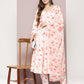 Mirror work detailing, linen printed flared kurta with trousers and dupatta