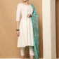 White Sequinned Kurta with Trousers & With Dupatta ( JOKS D60B 1453 White )