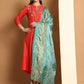 Embroidered Kurta,Printed Dupatta and Trouser Set