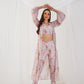 Cream Floral Printed Crop Top with Trousers & Shrug ( JOKS S 1540 Cream )