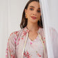 Cream Floral Printed Crop Top with Trousers & Shrug ( JOKS S 1540 Cream )