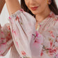 Cream Floral Printed Crop Top with Trousers & Shrug ( JOKS S 1540 Cream )