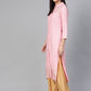 Women Pink & Gold-Toned Printed Straight Kurta