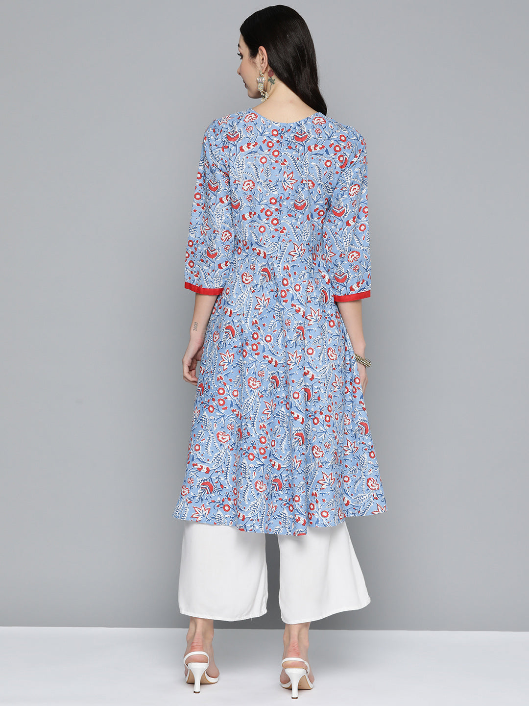 Jompers Women Blue Floral Printed Anarkali Kurta