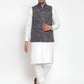 Jompers Men's White Solid Kurta with Pyjamas & Blue Nehru Jacket ( JOKP WC 4065 Blue-W )