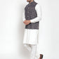 Jompers Men's White Solid Kurta with Pyjamas & Blue Nehru Jacket ( JOKP WC 4065 Blue-W )