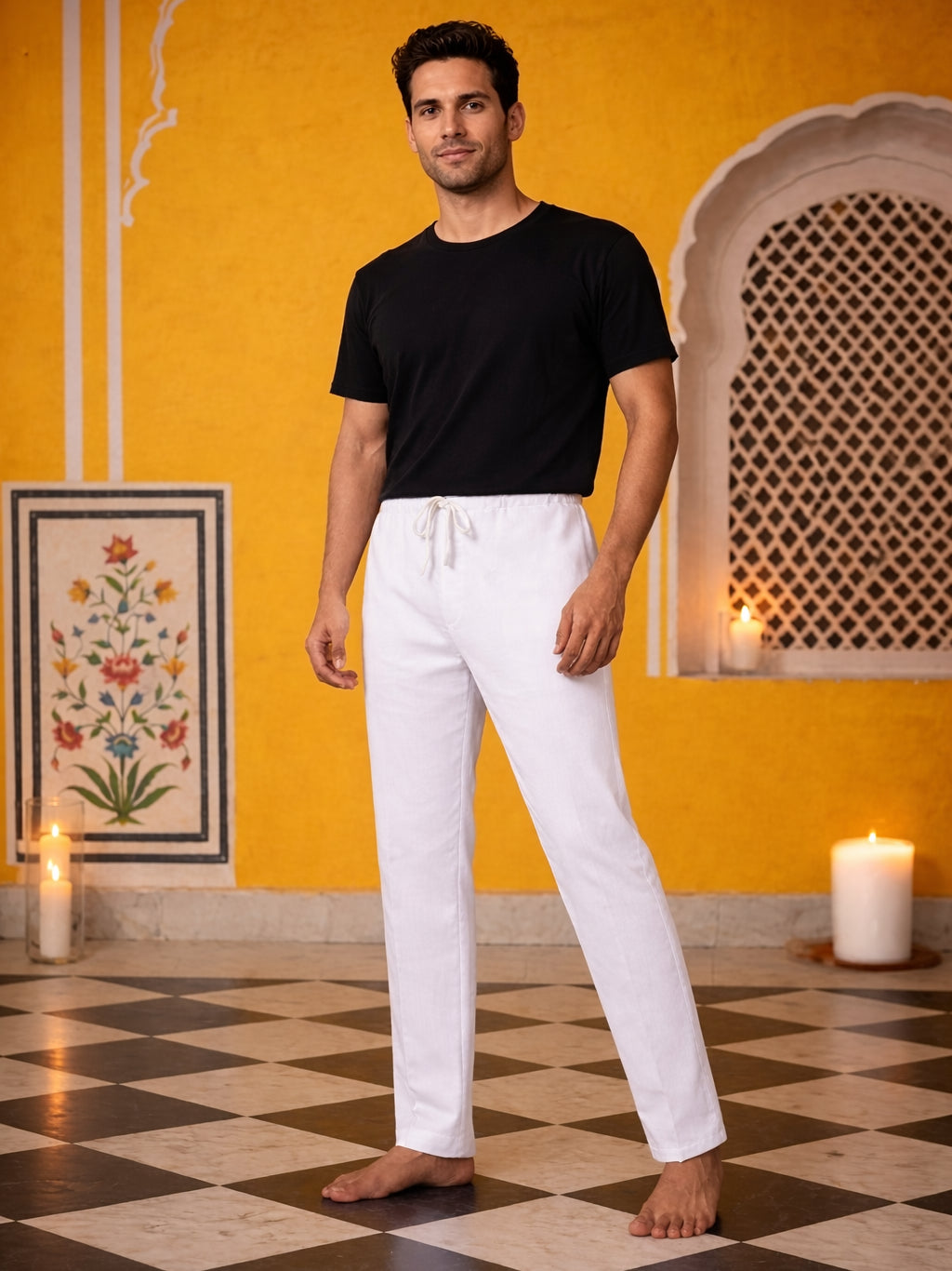 Men Pack of 2 Solid Cotton Pyjamas ( JOPJ 002White-Black Pack-2 )