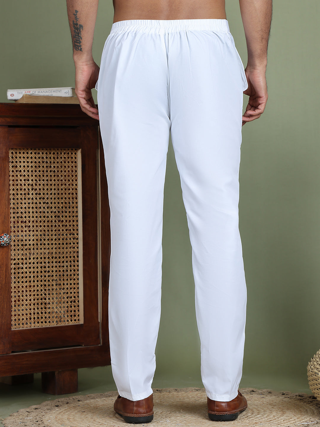 Men White Solid Pant Look Pyjama ( JOPJ 005White )