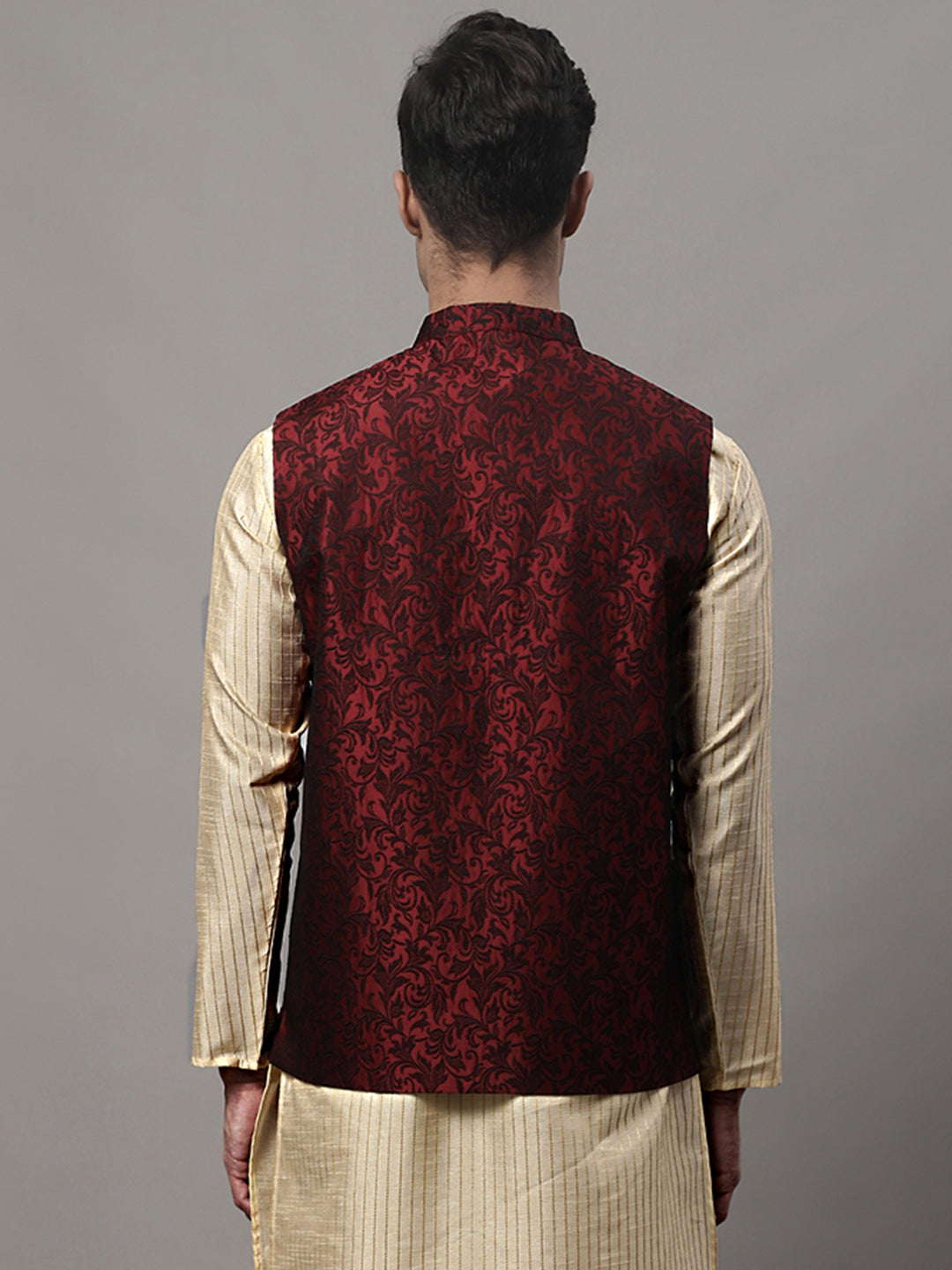 Jompers Men's Woven Jacquard Waistcoat ( JOWC 4004 Maroon )