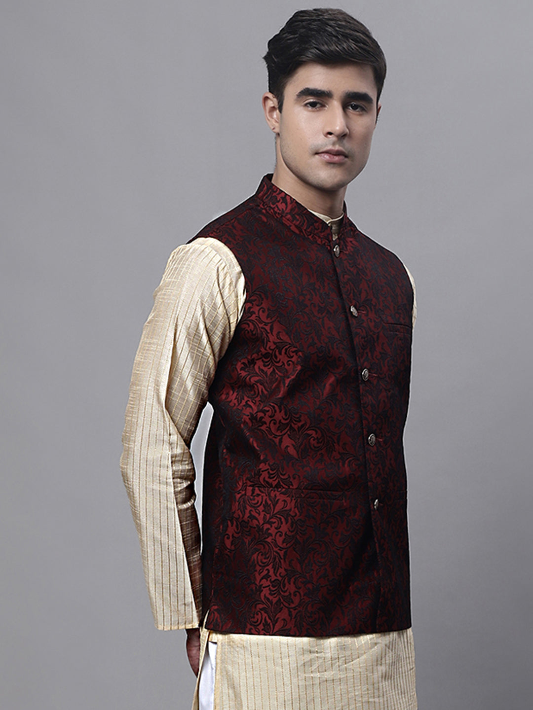 Jompers Men's Woven Jacquard Waistcoat ( JOWC 4004 Maroon )