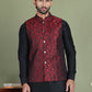 Woven Design Nehru Jacket For Men (JOWC 4004 Maroon )