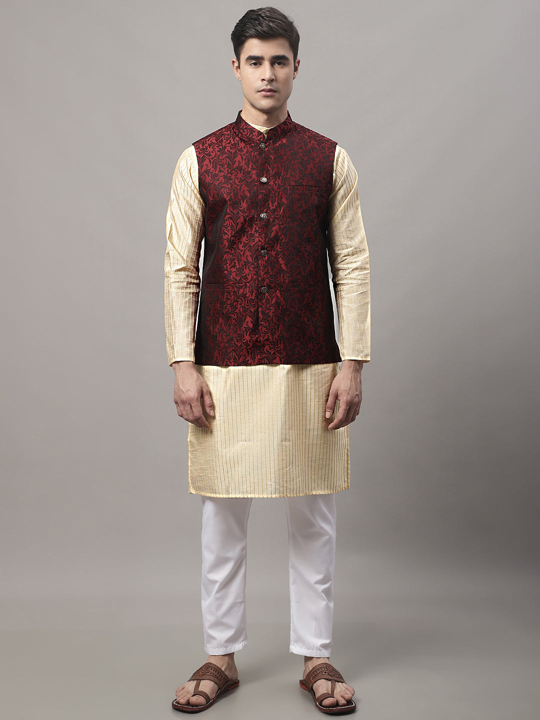 Jompers Men's Woven Jacquard Waistcoat ( JOWC 4004 Maroon )