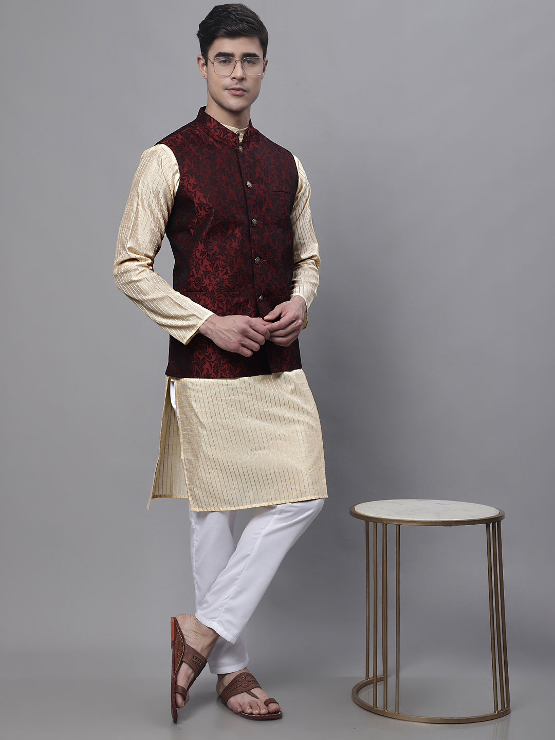 Jompers Men's Woven Jacquard Waistcoat ( JOWC 4004 Maroon )