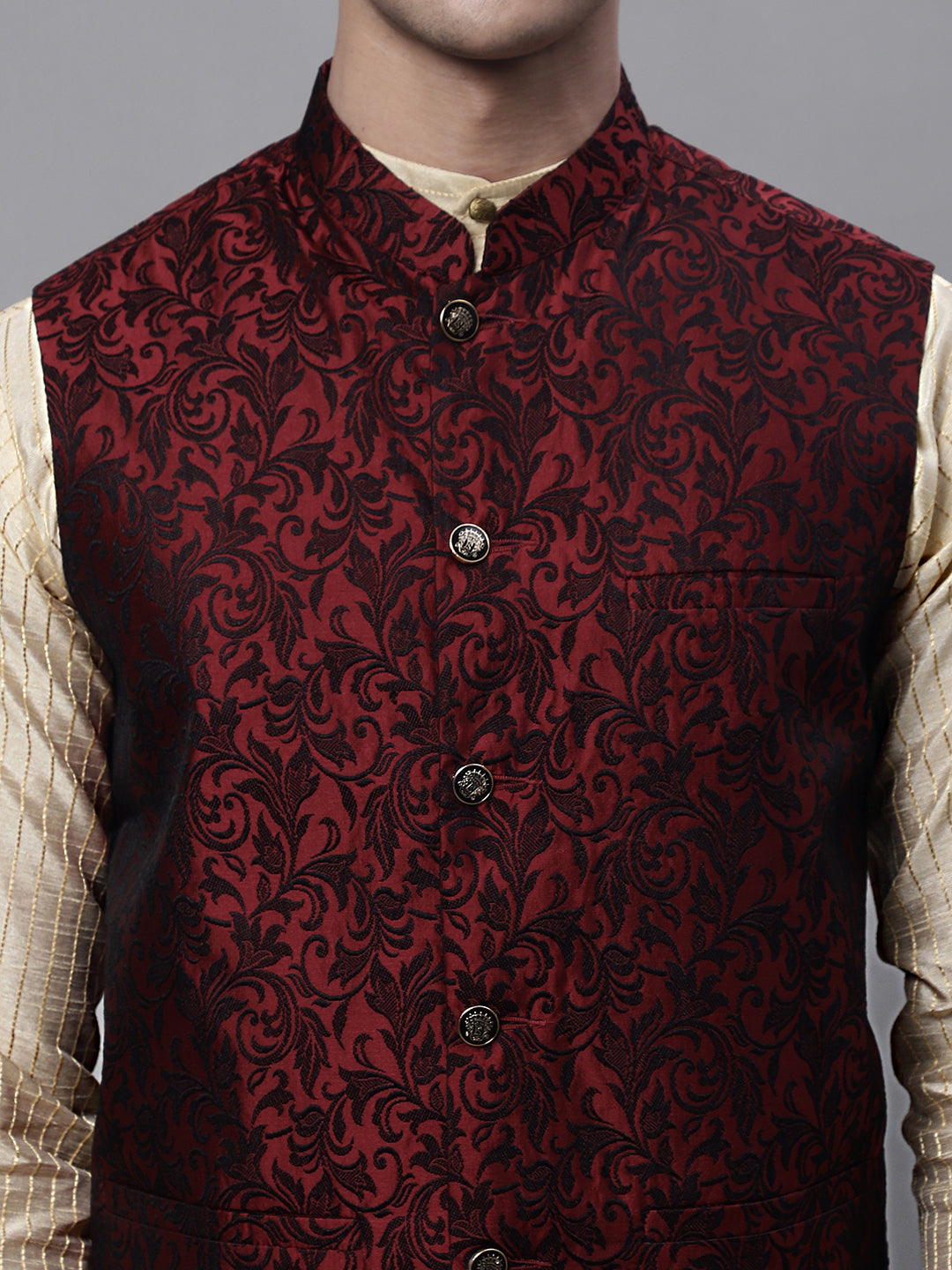 Jompers Men's Woven Jacquard Waistcoat ( JOWC 4004 Maroon )