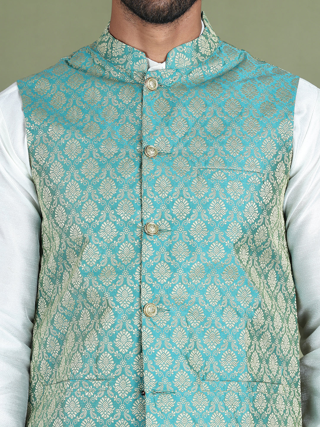 Woven Design Nehru Jacket For Men ( JOWC 4005Green )