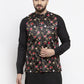 Jompers Men's Black Printed Nehru Jacket ( JOWC 4007Black )