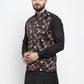 Jompers Men's Black Printed Nehru Jacket ( JOWC 4007Black )