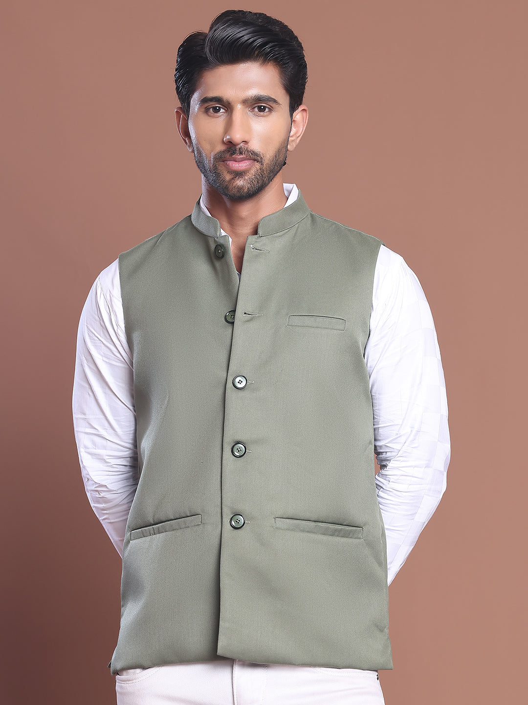 Solid Nehru Jacket For Men ( JOWC 4046 Pista )
