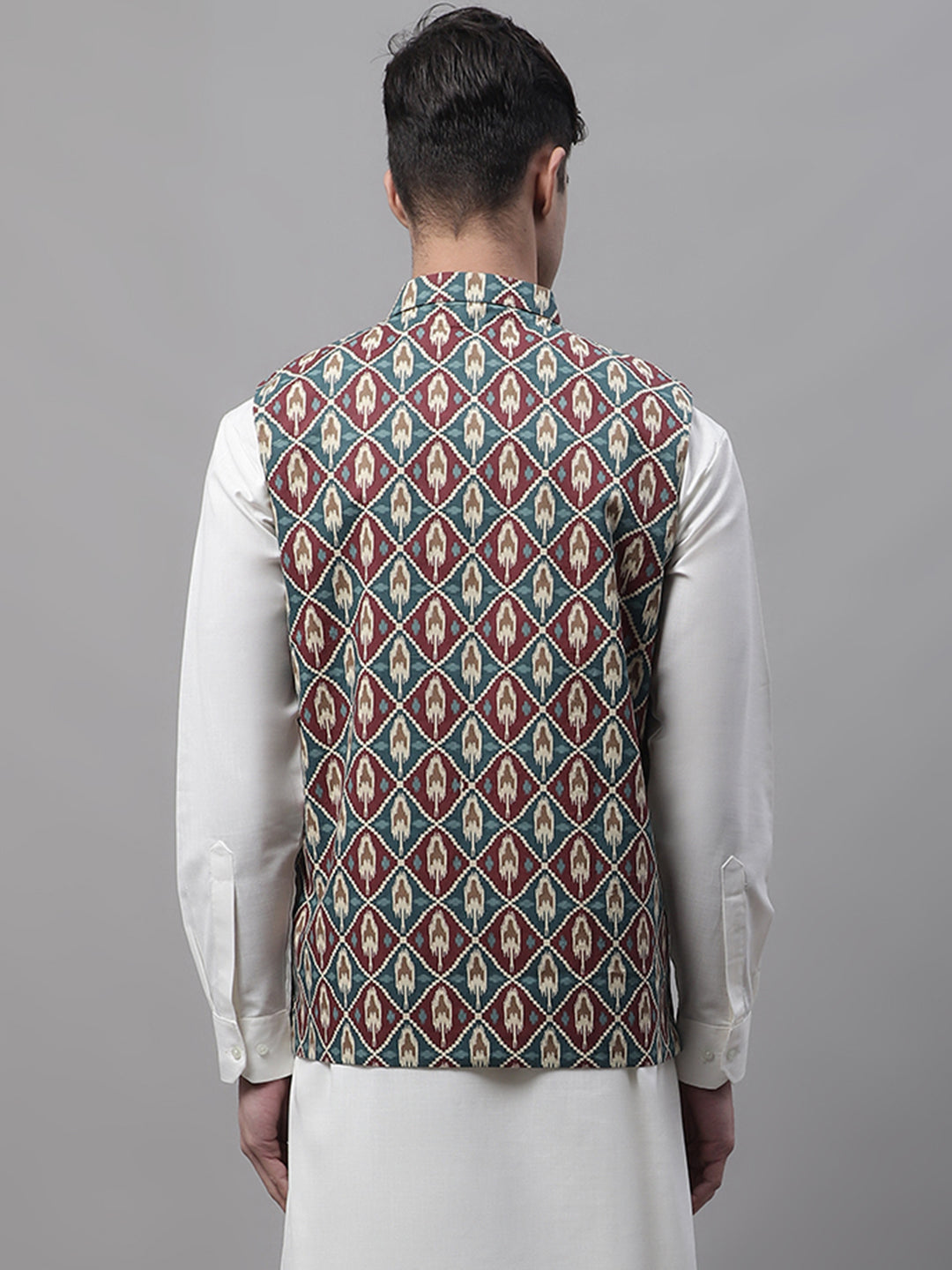 Men Teal and Maroon Printed Waistcoats