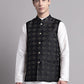 Men's Black Woven Design Nehru Jacket