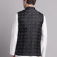 Men's Black Woven Design Nehru Jacket