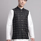 Men's Black Woven Design Nehru Jacket