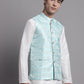 Men's Turquoise Blue Woven Design Nehru Jacket