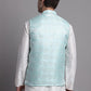 Men's Turquoise Blue Woven Design Nehru Jacket