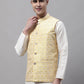 Men Yellow and White Woven Design Waistcoats