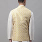 Men Yellow and White Woven Design Waistcoats