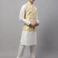 Men Yellow and White Woven Design Waistcoats