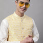 Men Yellow and White Woven Design Waistcoats