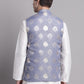 Men's Blue and Golden Printed Nehru Jacket