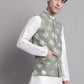 Men's Green and Golden Printed Nehru Jacket