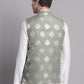 Men's Green and Golden Printed Nehru Jacket