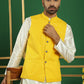 Men's Yellow Sequins and Embroidered Nehru Jacket