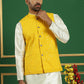 Men's Yellow Sequins and Embroidered Nehru Jacket