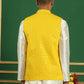 Men's Yellow Sequins and Embroidered Nehru Jacket