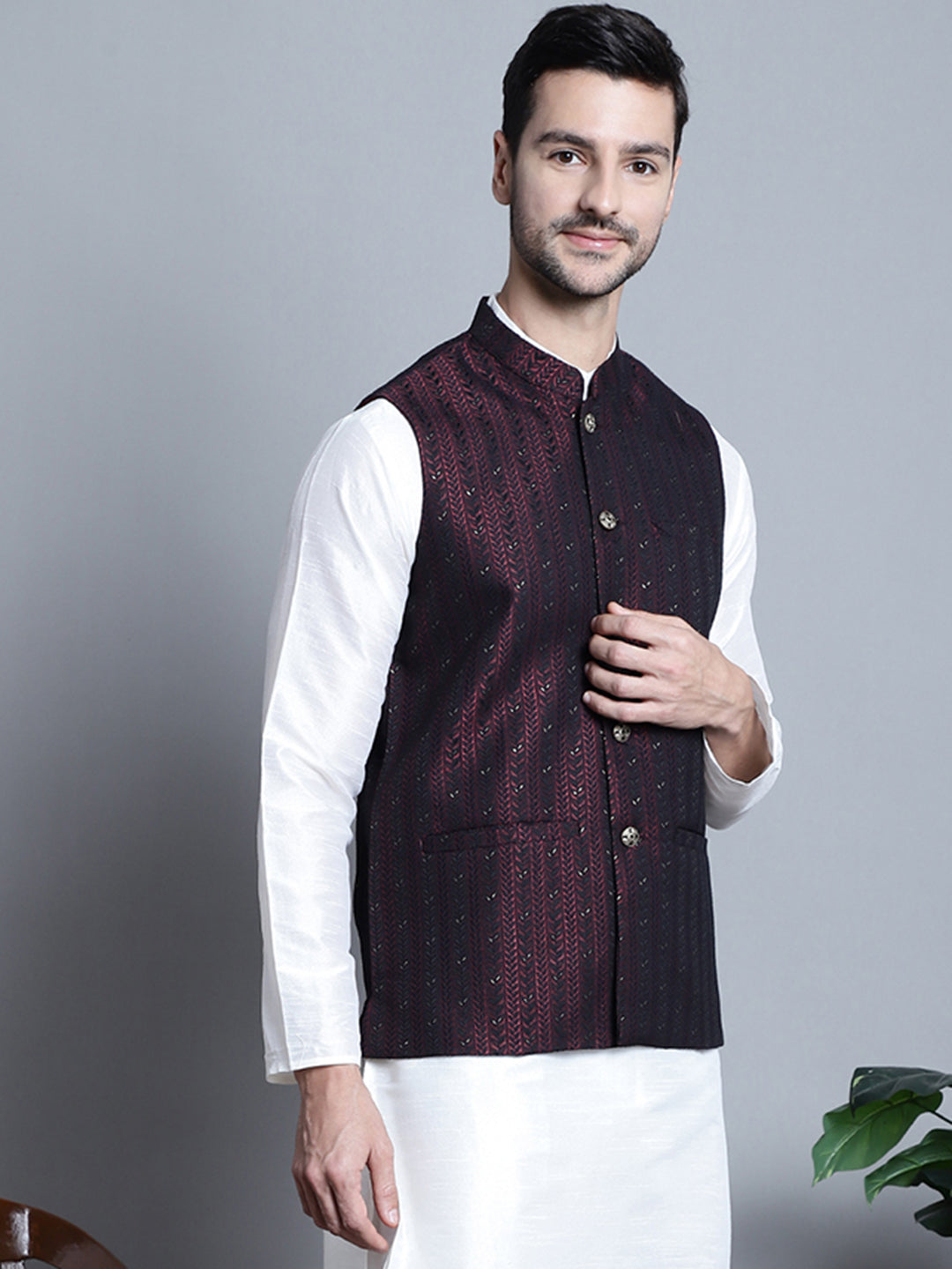 Men's Woven Design Nehru Jacket
